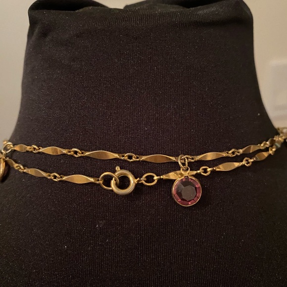 Long Layering Gold Chain Necklace with Purple Glass Beads - Picture 7 of 9